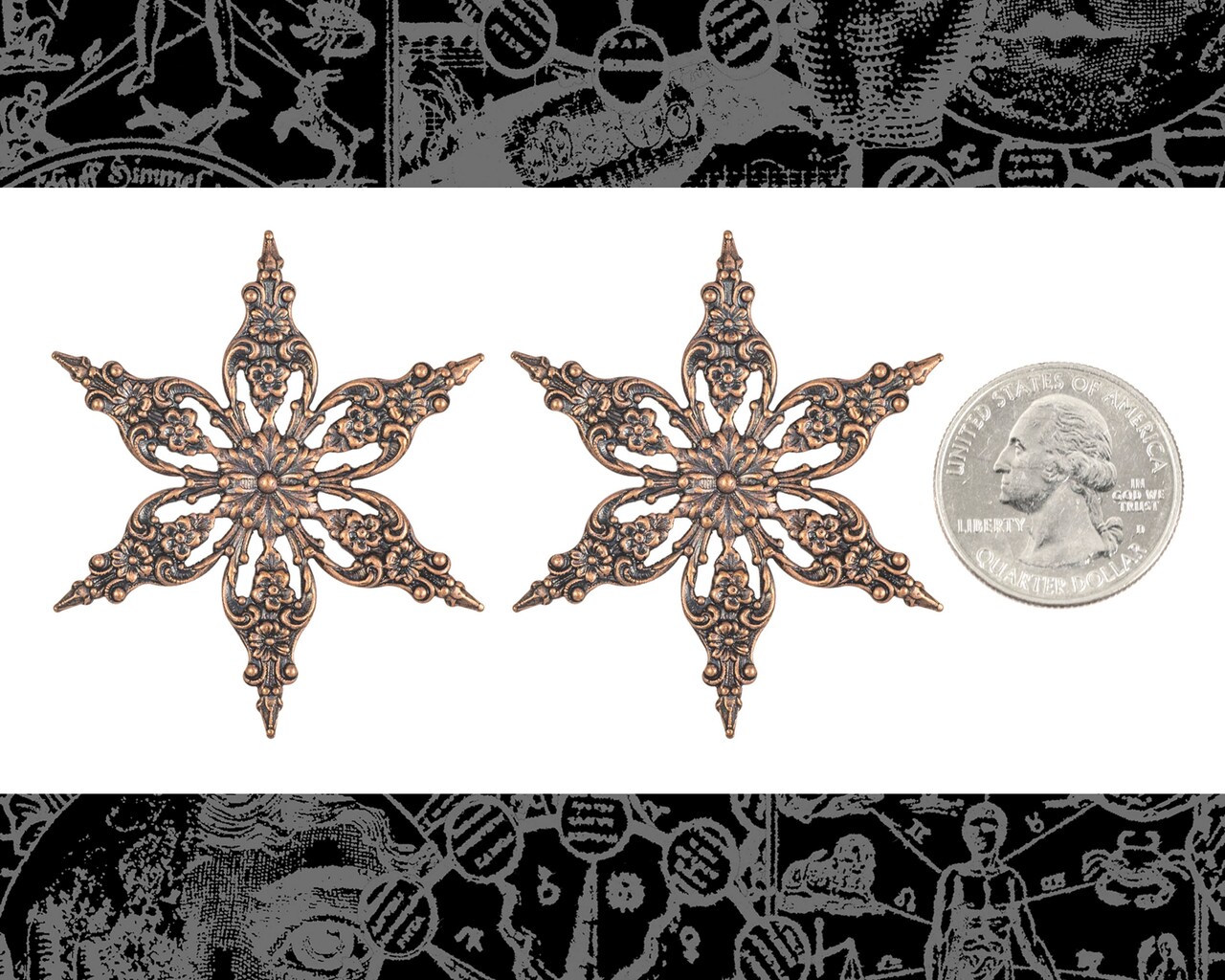 Antiqued Copper Plated Brass Star Shaped Floral Wraps - Set of Two - C-W28